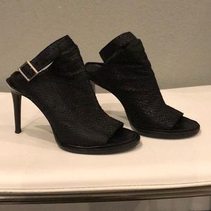 Halmet Lang's black Payton ankle strap heels